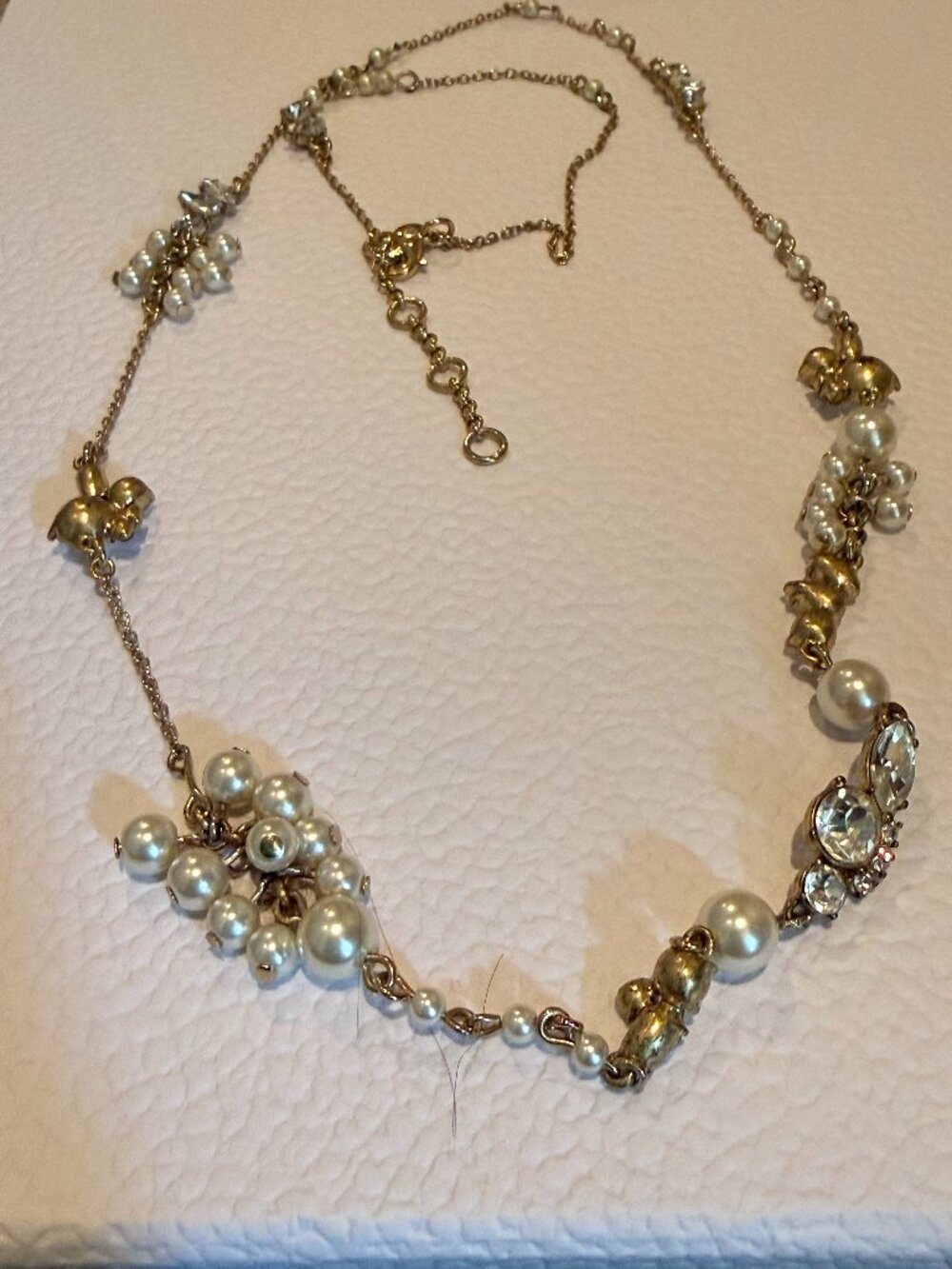 JCrew | Faux Pearl, Gold & Crystal Chain Necklace | Length: 16"